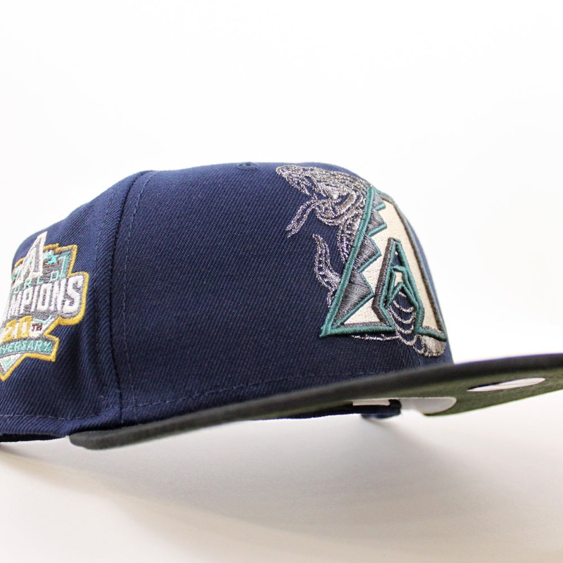 Arizona Diamondbacks 20TH ANNIVERSARY New Era 59Fifty Fitted Hat (Oceanside Blue Black Camo SeaWeed Green Under Brim) 7