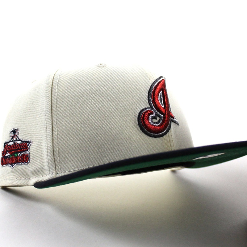 Cleveland Indians Champions 95 New Era 59Fifty Fitted Hat (Chrome White Navy Green Under Brim) 6 7/8