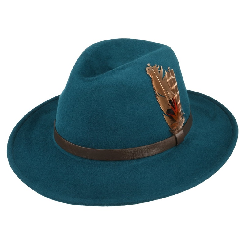 Failsworth Hats Cheltenham Showerproof Wool Felt Fedora Hat – Teal Adjustable