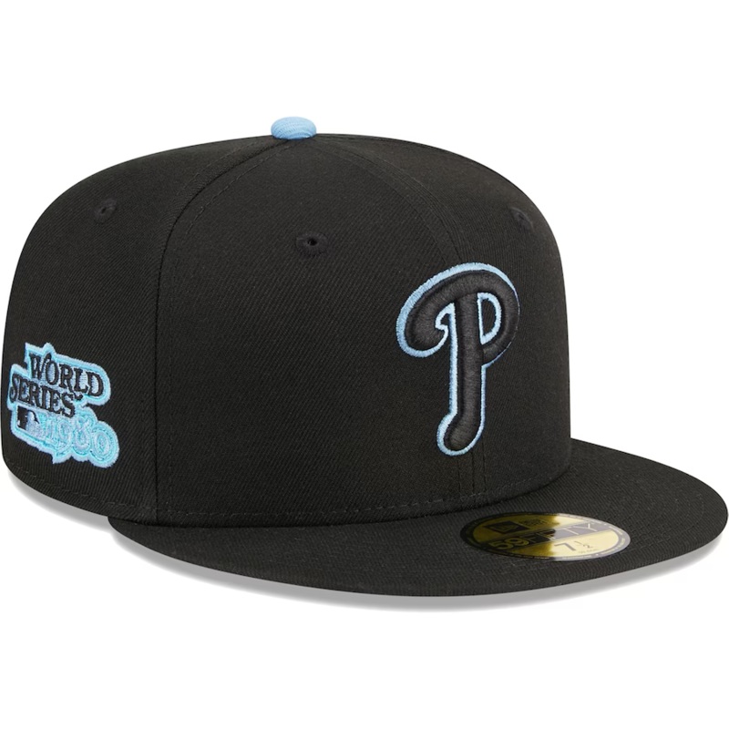 New Era Philadelphia Phillies Black/Baby Blue Pastel Undervisor 2023 59FIFTY Fitted Hat