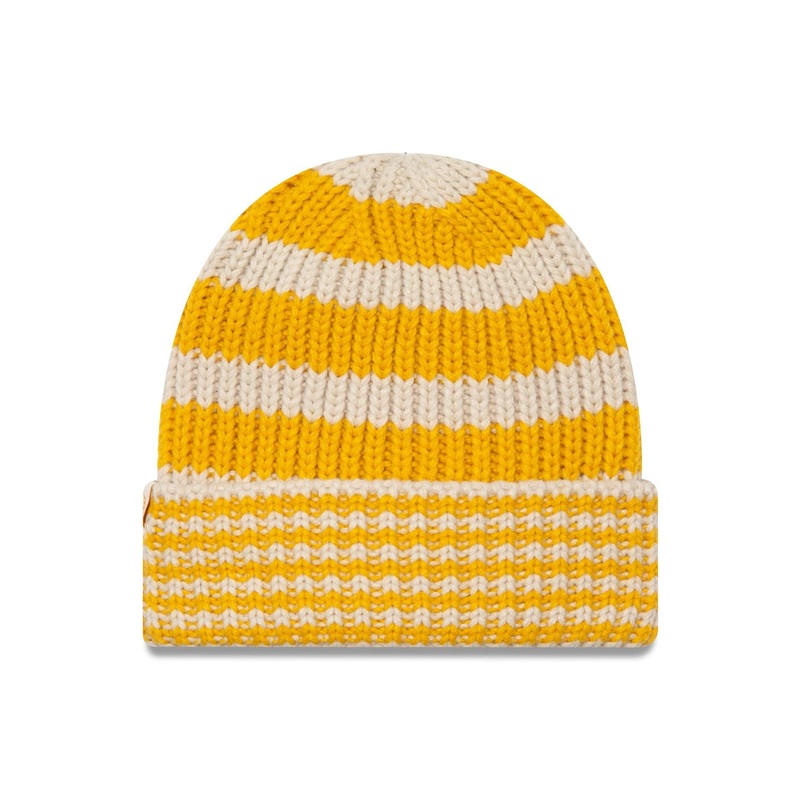 New Era Stripe Light Beige Cuff Knit Beanie Hat OSFM