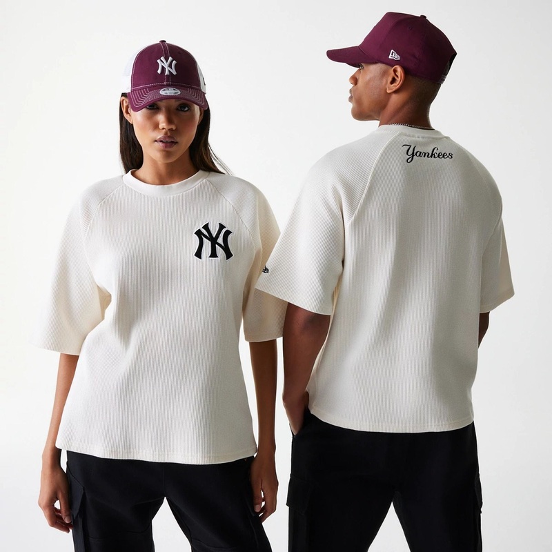 New York Yankees MLB Waffle Open White Oversized T-Shirt XS