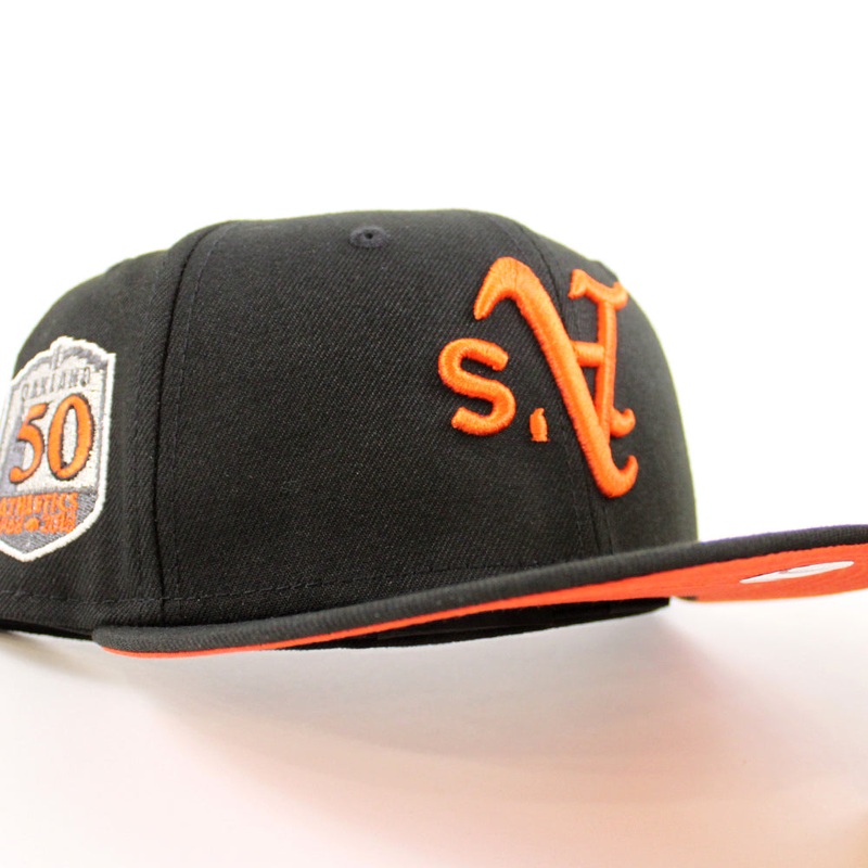 Oakland Athletics 50th ANNIVERSARY New Era 59Fifty Fitted Hat (Black Orange Under Brim) 7