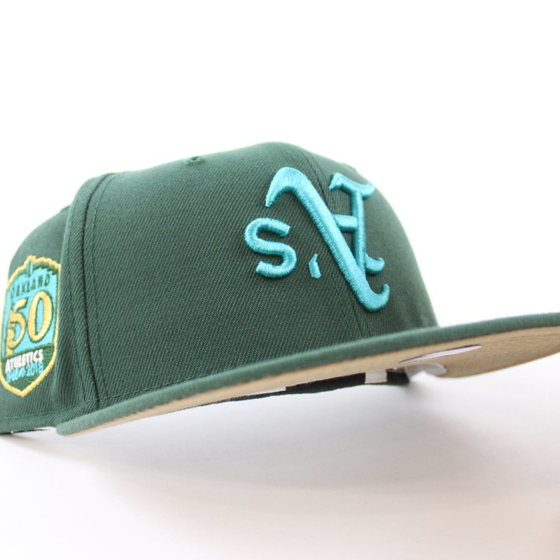 Oakland Athletics 50th Anniversary New Era 59Fifty Fitted Hat (Green Khaki Underbrim) 7