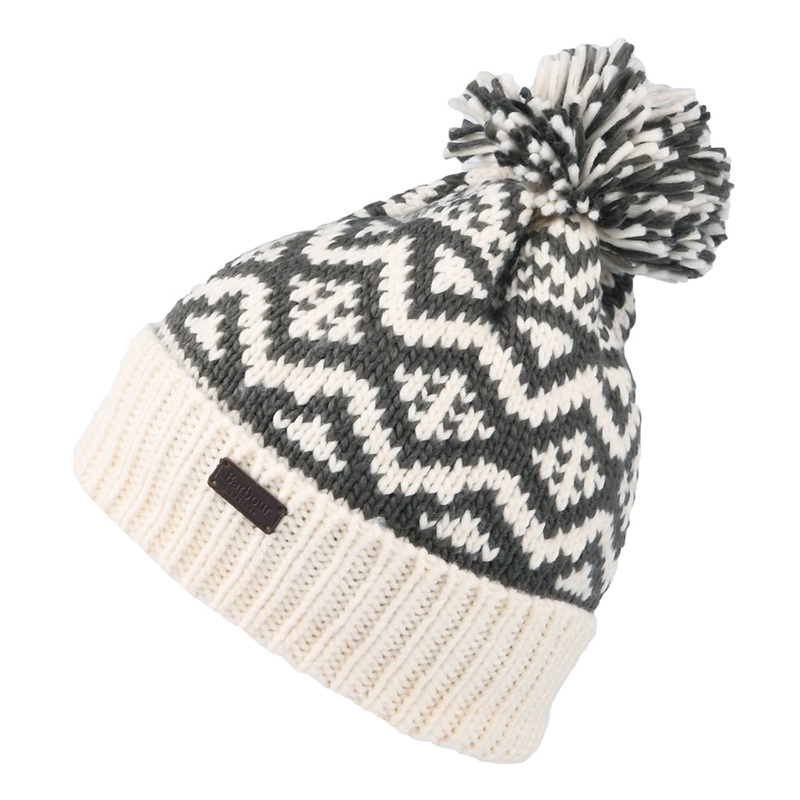 Barbour Hats Fair Isle Bobble Hat – Ivory-Charcoal 1-Size