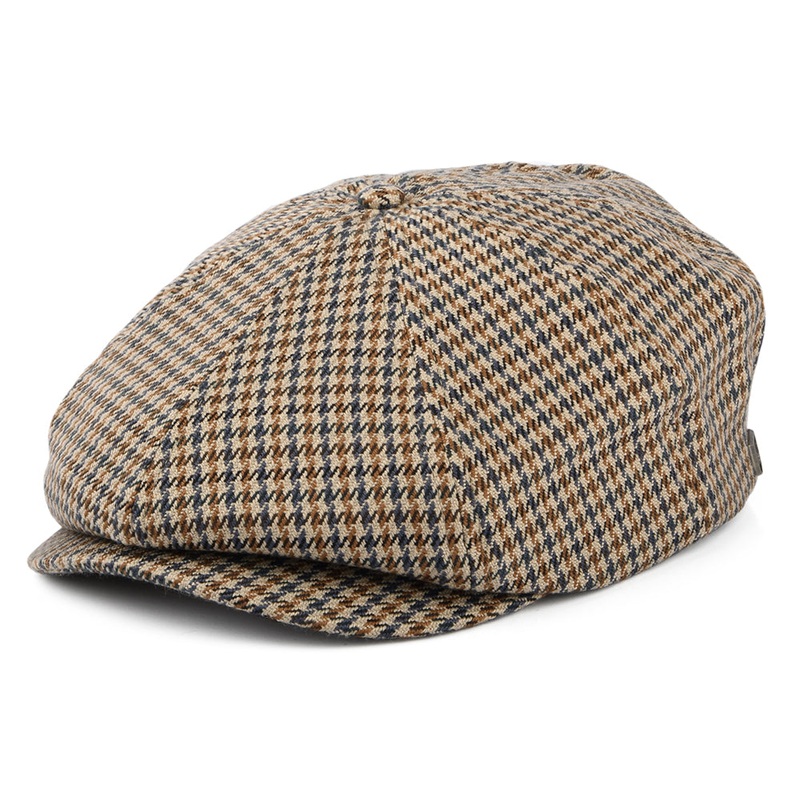 Brixton Hats Brood Houndstooth Newsboy Cap – Sand-Light Blue Small-56cm