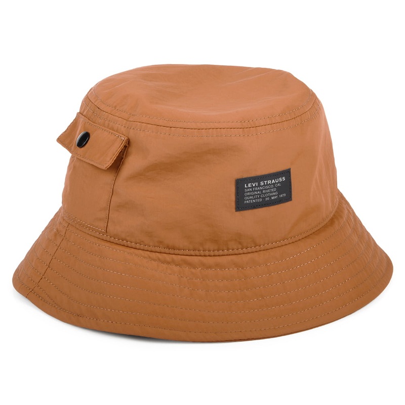 Levi’s Hats No Horse Pull Logo Patch Pocketed Bucket Hat – Khaki M