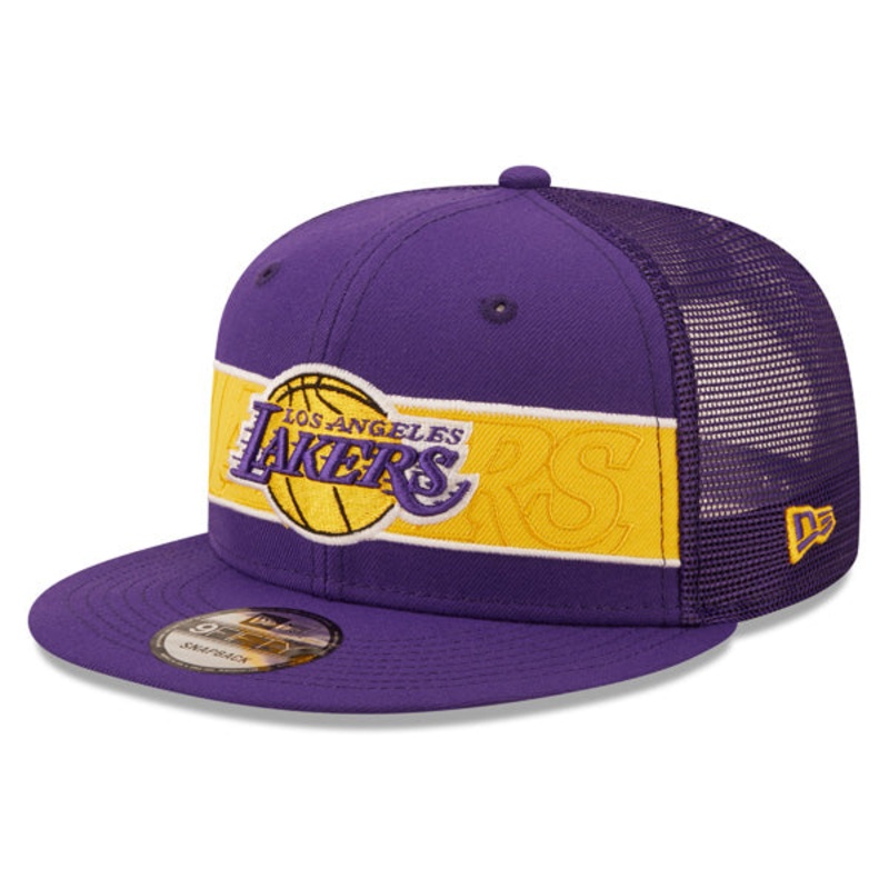 Los Angeles Lakers New Era NBA TONAL BAND TRUCKER 9FIFTY Snapback Hat – Purple/Yellow