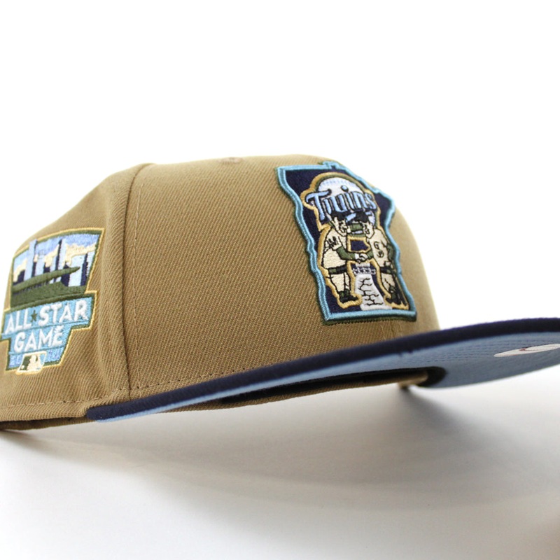 Minnesota Twins 2014 All Star Game New Era 59Fifty Fitted Hat (Glow in the Dark Khaki Navy Sky Blue Under Brim) 7