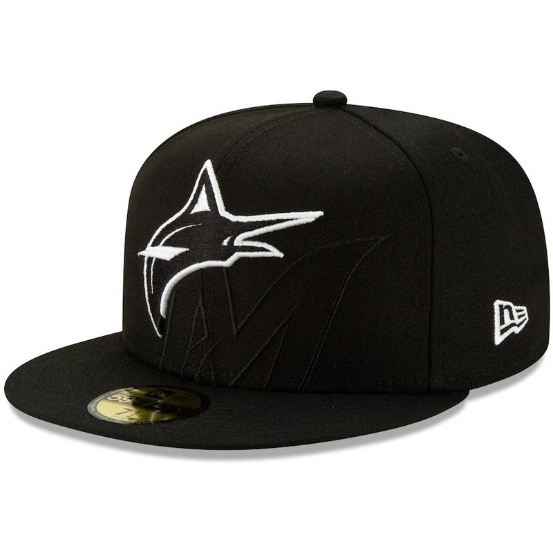 New Era Black Miami Marlins Monochrome Logo Elements 59FIFTY Fitted Hat