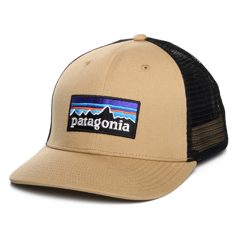 Patagonia Hats P-6 Logo Organic Cotton Trucker Cap – Light Brown-Black Adjustable
