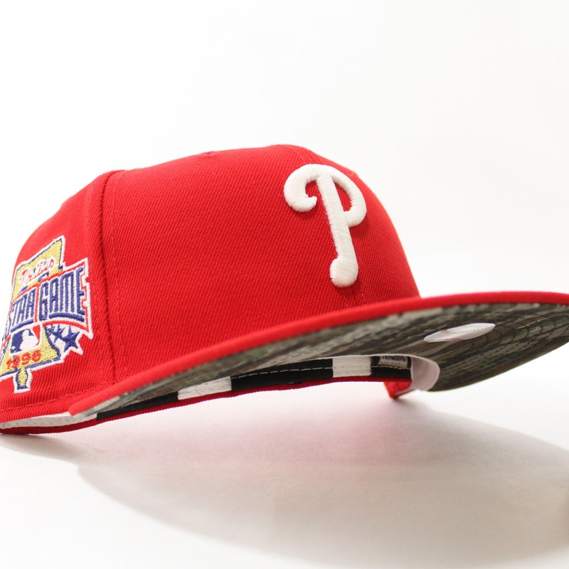 Philadelphia Phillies 1996 All-Star Game 59Fifty New Era Fitted Cap V2 (Glow in the Dark Red Forest Camo Under Brim) 7