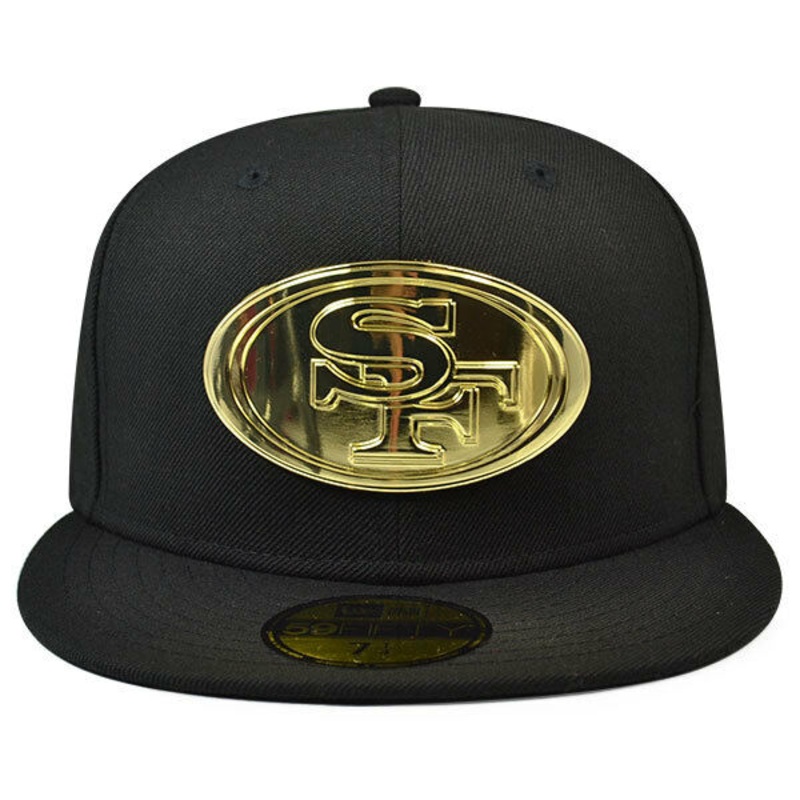 San Francisco 49ers METAL BADGE Fitted 59Fifty New Era NFL Hat – Black/Gold 7