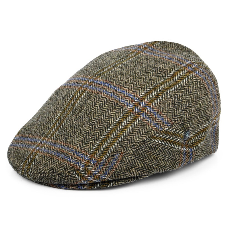 City Sport Windowpane Herringbone Virgin Wool Flat Cap – Tan-Black 55