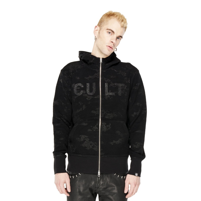 CULT SPLIT ZIP HOODY IN BLACK CAMO S
