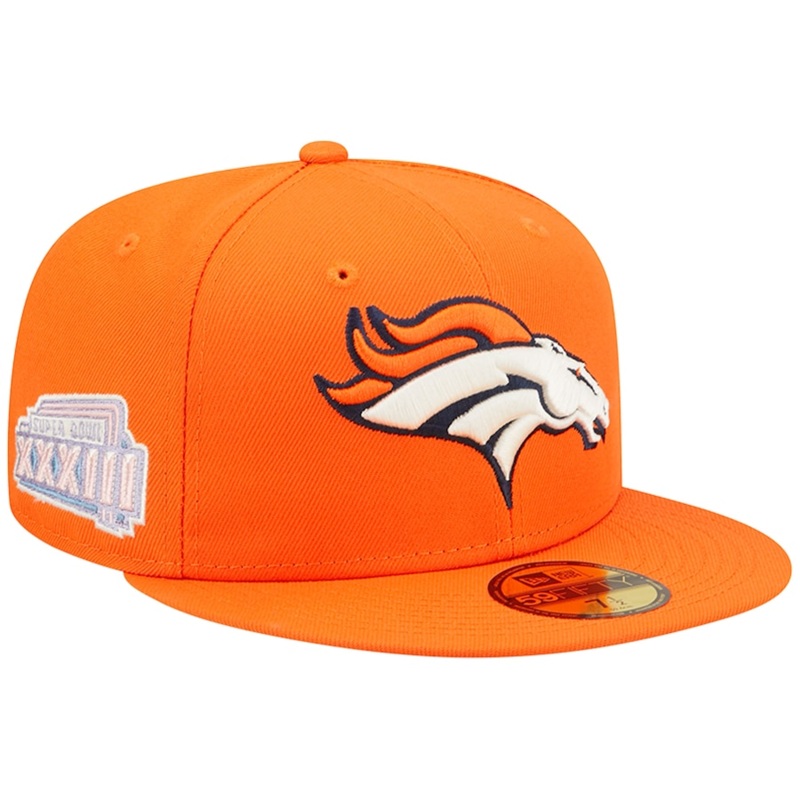 New Era Denver Broncos Orange Super Bowl XXXIII Light Blue Pop 59FIFTY Fitted Hat