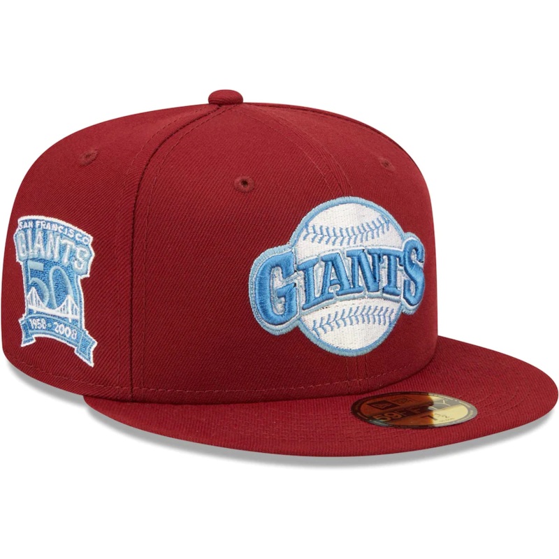 New Era San Francisco Giants Cardinal 50th Anniversary Air Force Blue Undervisor 59FIFTY Fitted Hat