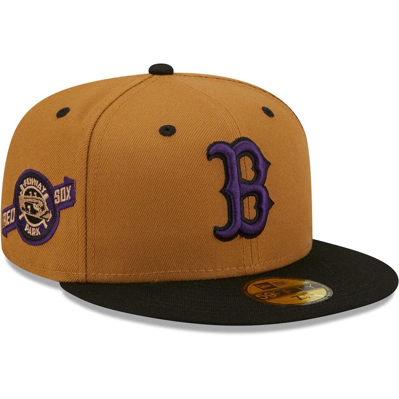 New Era Boston Red Sox Tan/Black Fenway Park Purple Undervisor 59FIFTY Fitted Hat