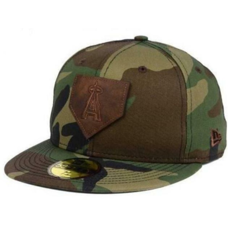 New Era Los Angeles Angels Brown Leather Logo Camouflage 59FIFTY Fitted Hat