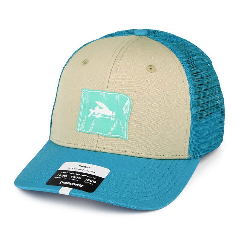 Patagonia Hats Fly The Flag Label Organic Cotton Trucker Cap – Tan-Blue
