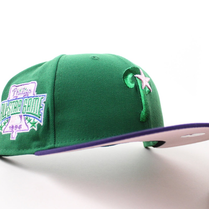 Philadelphia Phillies 1996 All Star Game 59Fifty New Era Fitted Hat (Kelly Green Purple Pink Under Brim) 7
