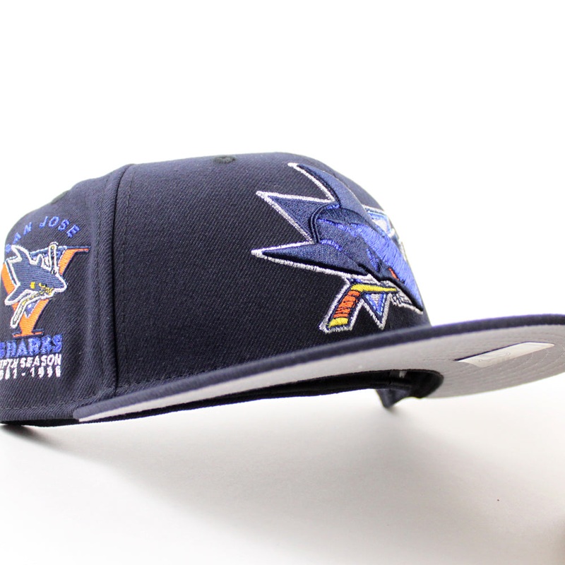 Retro San Jose Sharks 5th Season New Era 59Fifty Fitted Hat (Navy Gray Under Brim) 7