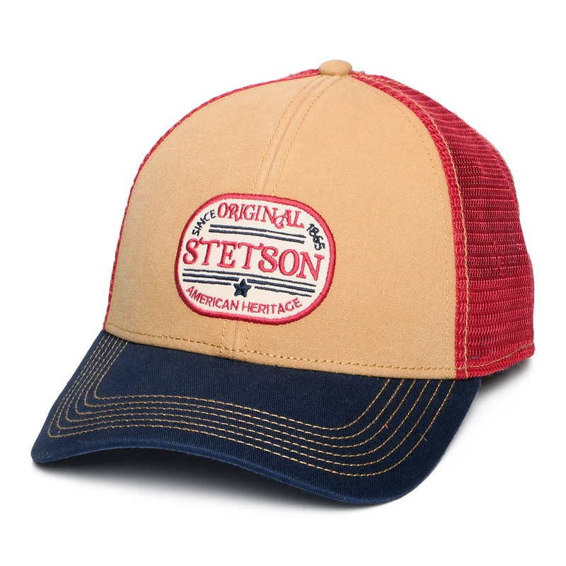 Stetson Hats Vintage Trucker Cap – Light Brown-Navy-Red Adjustable