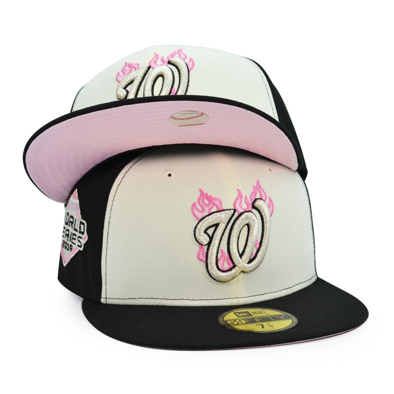 Washington Nationals 2019 WORLD SERIES Exclusive New Era 59Fifty Fitted Hat – Chrome/Black/Pink 6 7/8
