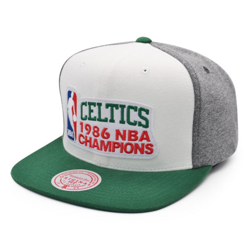 Boston Celtics Exclusive Mitchell & Ness 1986 NBA World Champions Locker Room Snapback Hat – White/Green/Gray
