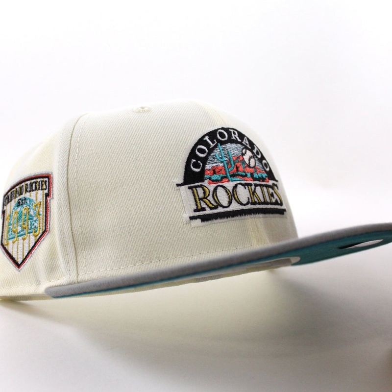 Colorado Rockies 1993 Anniversary New Era 59Fifty Fitted Hat (Chrome Misty Morning Aqua Under Brim) 7