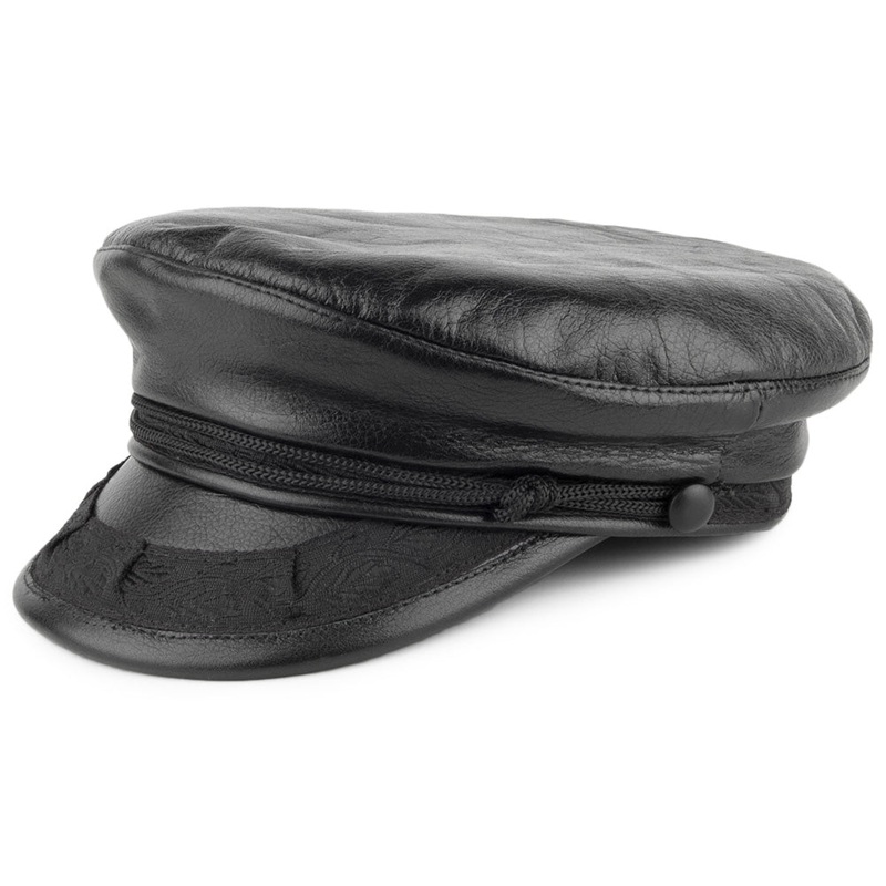 Jaxon & James Classic Leather Greek Fisherman Cap – Black 55