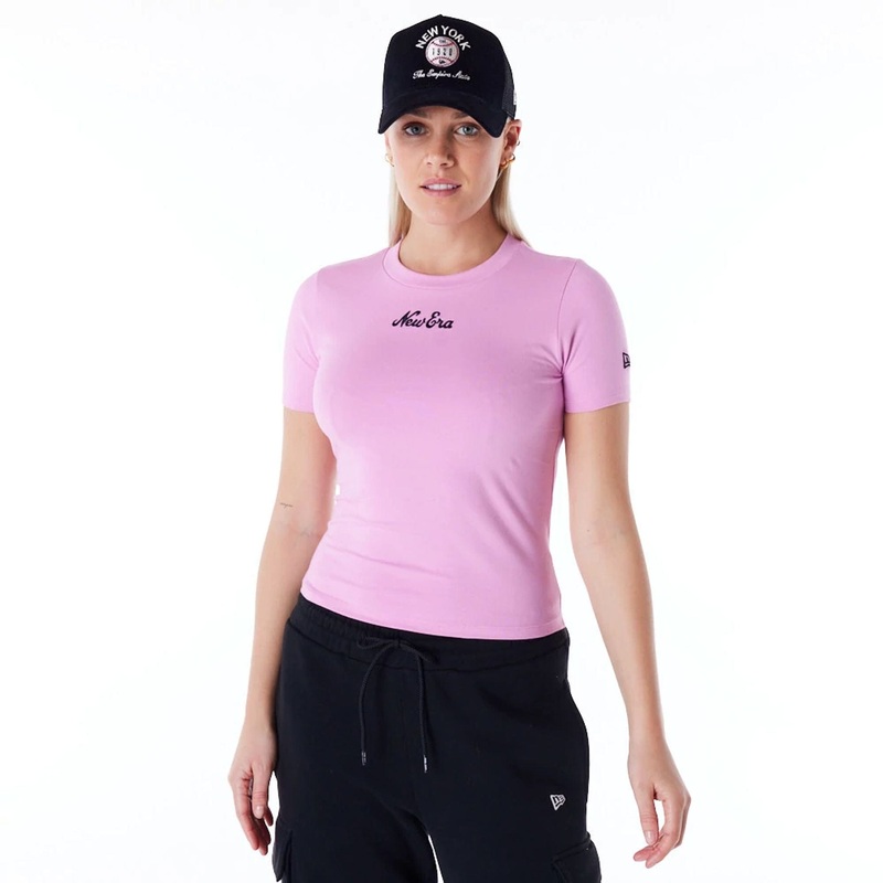 New Era Womens Pastel Pink Slim T-Shirt XS