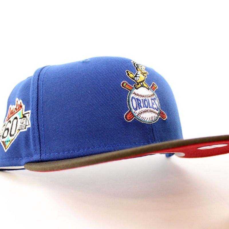 Baltimore Orioles 60th Anniversary 59Fifty New Era Fitted Hat (Glow in the Dark SONGBIRD BLUE WALNUT PINOT RED Under Brim) 7