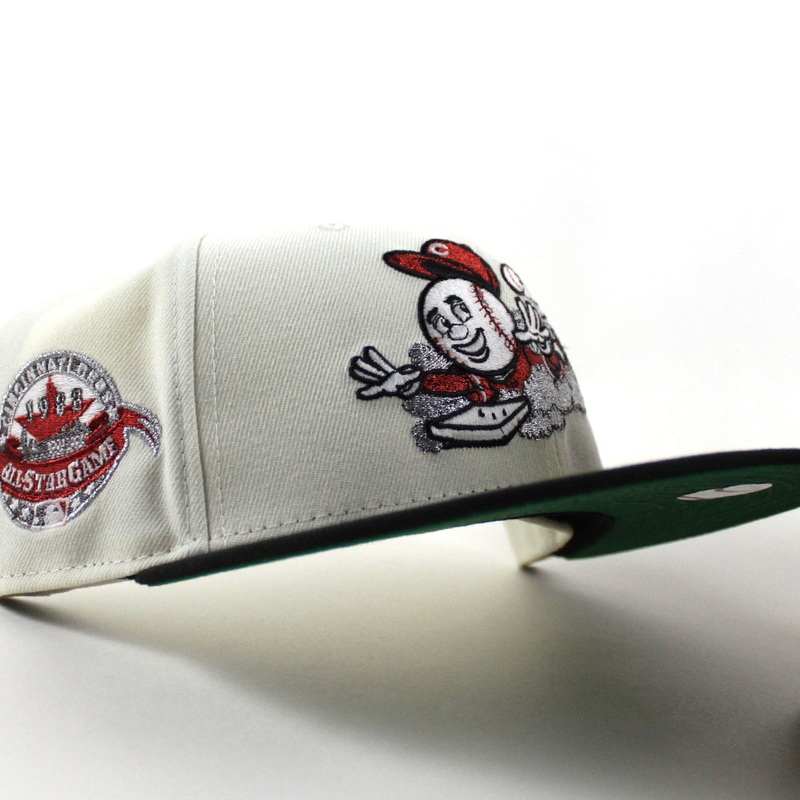Cincinnati Reds 1988 All Star Game New Era 59Fifty Fitted Hat (Chrome White Black Green Under Brim) 7