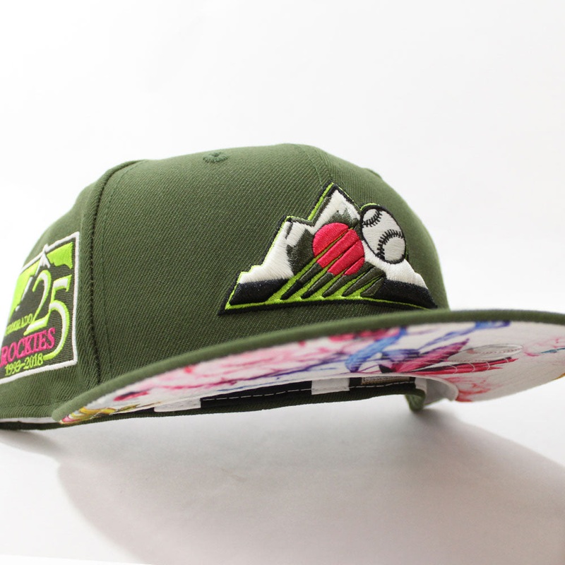 Colorado Rockies 25th Anniversary New Era 59Fifty Fitted Hat (Glow in the Dark Rifle Green Floral Under Brim) 7