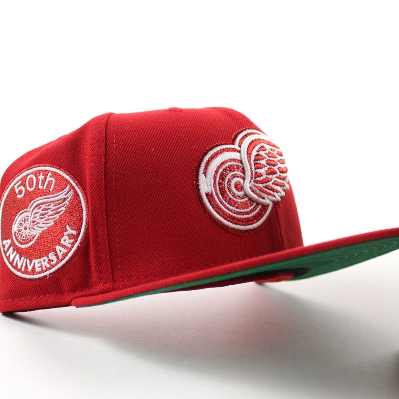 Detroit Red Wings 50th Anniversary New Era 59Fifty Fitted Hat (Scarlet Red Green Under brim) 7