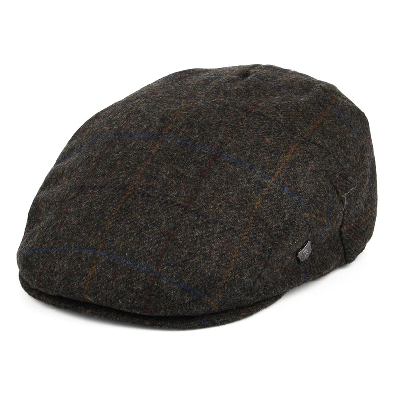 Failsworth Hats Cambridge Windowpane Moons Flat Cap – Charcoal-Multi 55