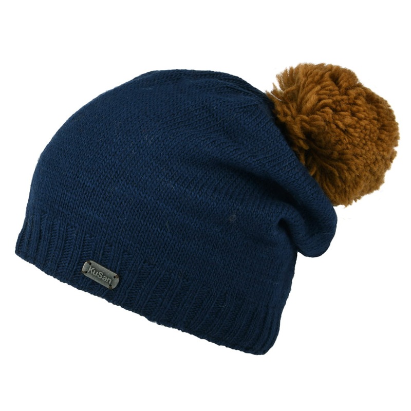 Kusan Contrast Pom Slouch Bobble Hat – Navy Blue 1-Size