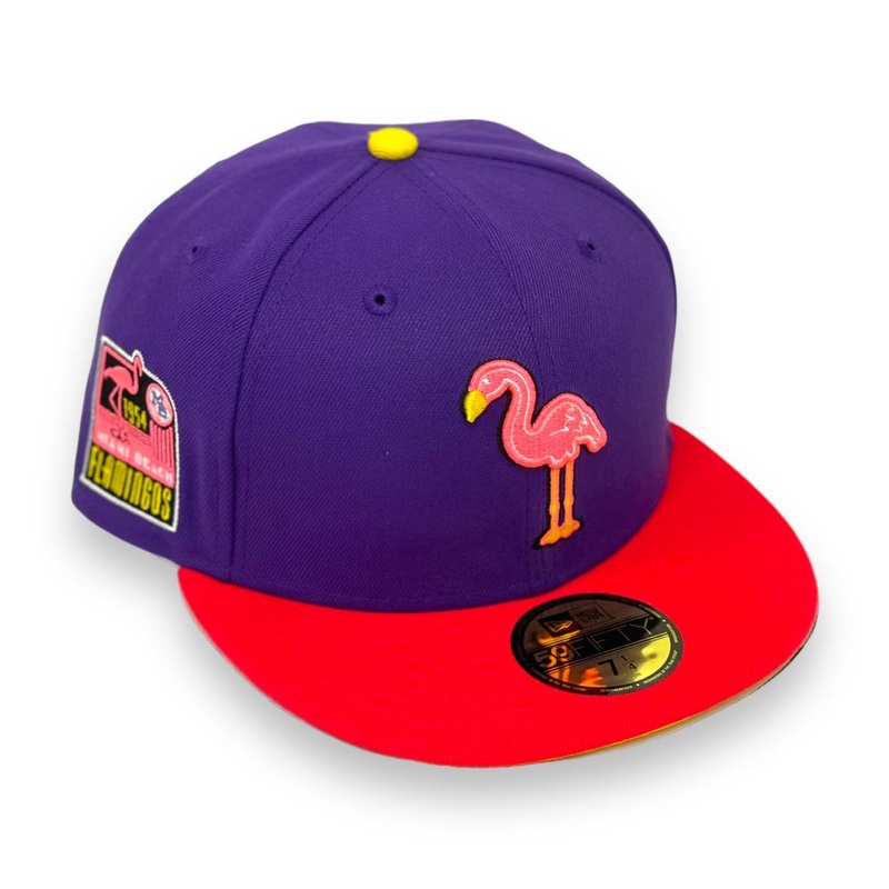 MIAMI BEACH FLAMINGOS (PURPLE) NEW ERA 59FIFTY (YELLOW UNDER VISOR) 67/8