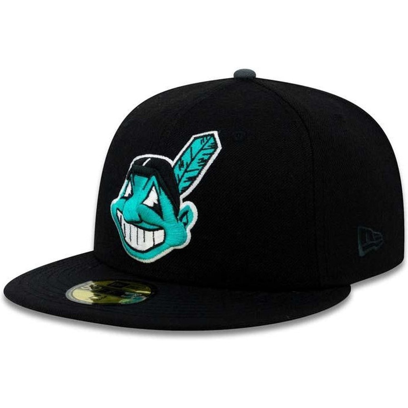 New Era Cleveland Indians Black/Teal Chief Wahoo 59FIFTY Fitted Hat
