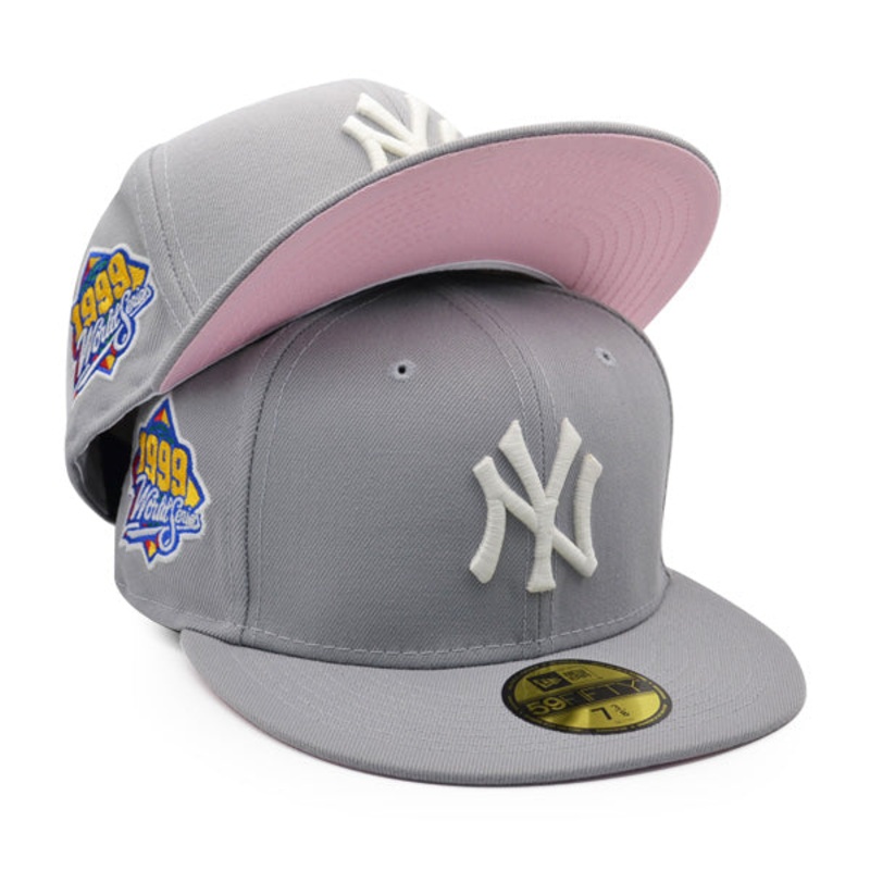 New York Yankees 1999 WORLD SERIES Exclusive New Era 59Fifty Fitted Hat  Kool Gray/Pink Bottom 7 3/8