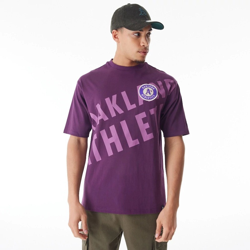 Oakland Athletics MLB Script Graphic Dark Purple Oversized T-Shirt XS
