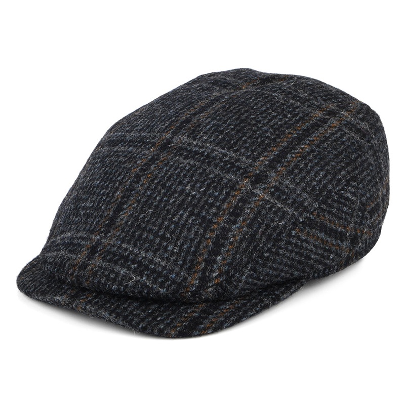 Failsworth Hats HARRIS TWEED Extented Bill Finsbay Flat Cap – Navy Blue 55