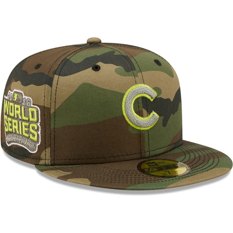 New Era Chicago Cubs Camo Cooperstown Collection 2016 World Series Woodland Reflective Undervisor 59FIFTY Fitted Hat