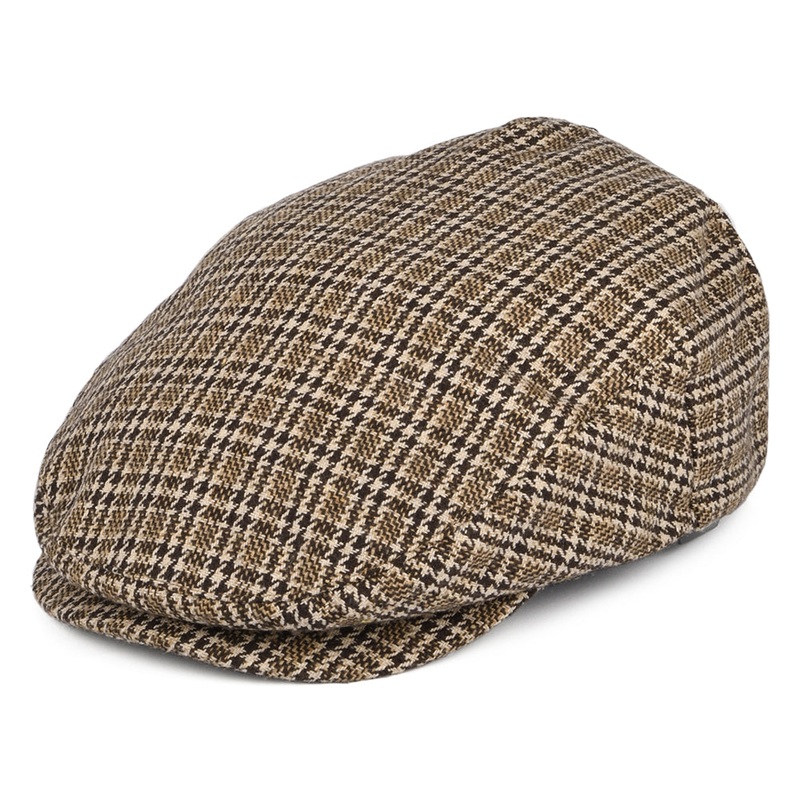 Brixton Hats Hooligan Houndstooth Flat Cap – Dark Brown-Sand Small-56cm