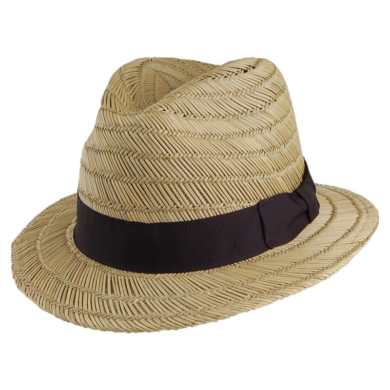 Brixton Hats Rollins Straw Fedora Hat – Natural-Black Small-56cm