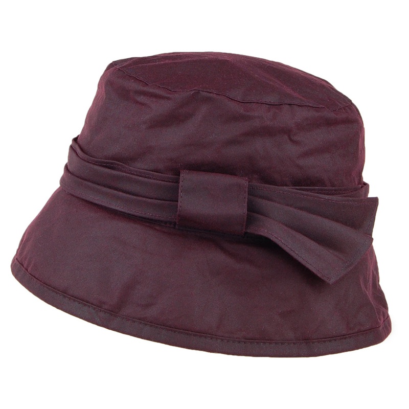 Failsworth Hats Wax Cotton Bucket Hat With Side Bow – Merlot Small/Medium