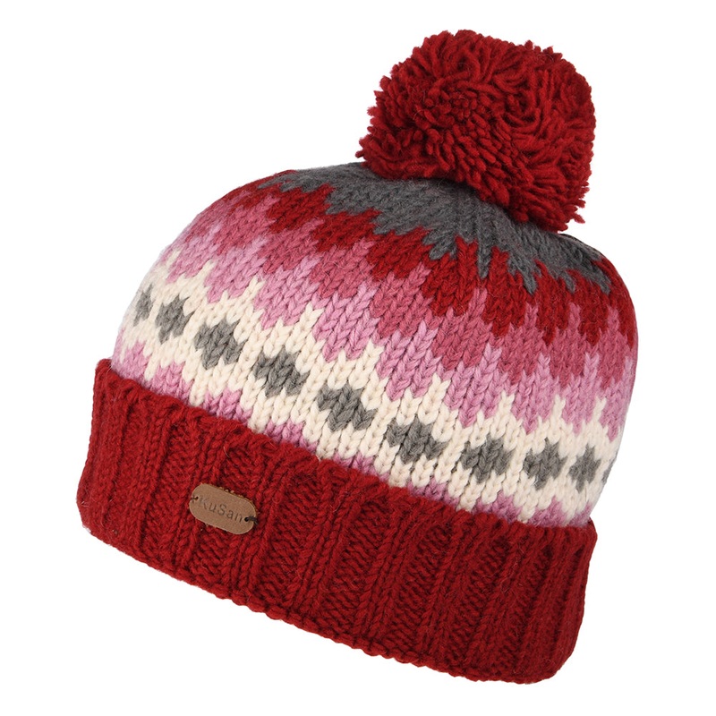 Kusan Turn Up Bobble Hat – Red 1-Size