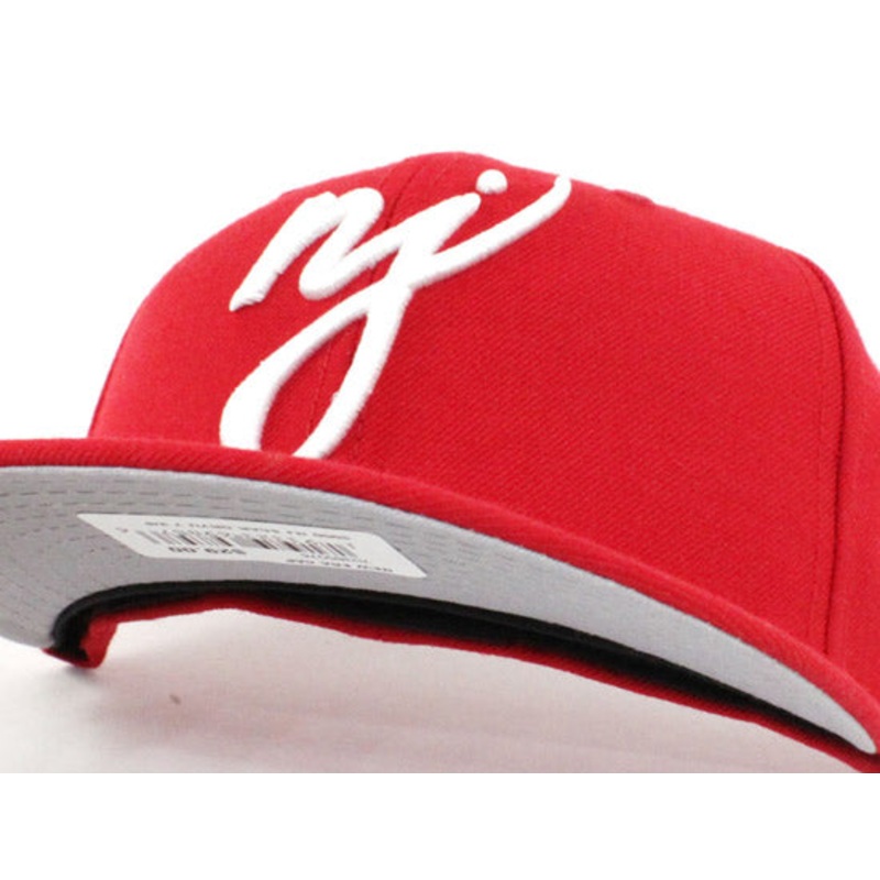 NJ Script New Era 59Fifty Fitted Hats (Red Gray Under Brim) 7