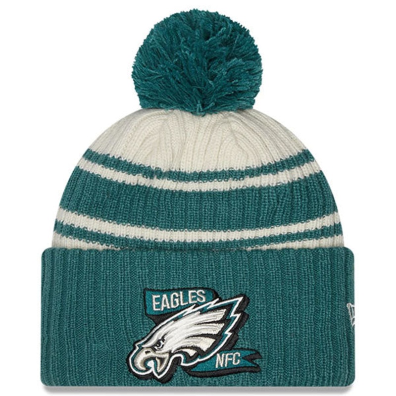 Philadelphia Eagles New Era 2022 Sideline Sport Cuffed Pom Knit Hat – Cream/Green